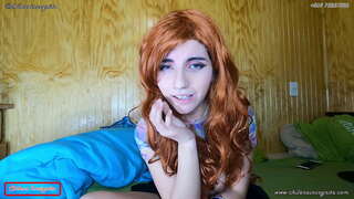 Girl gets excited in front of the screen